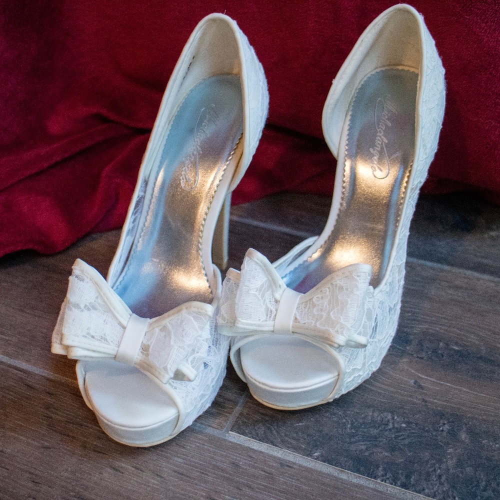 White Lace Peep Toe Heels - Wedding
